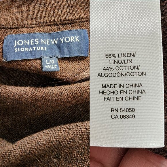 Jones New York Brown Linen Cotton Knit Lattice Open Cardigan - Picture 5 of 5